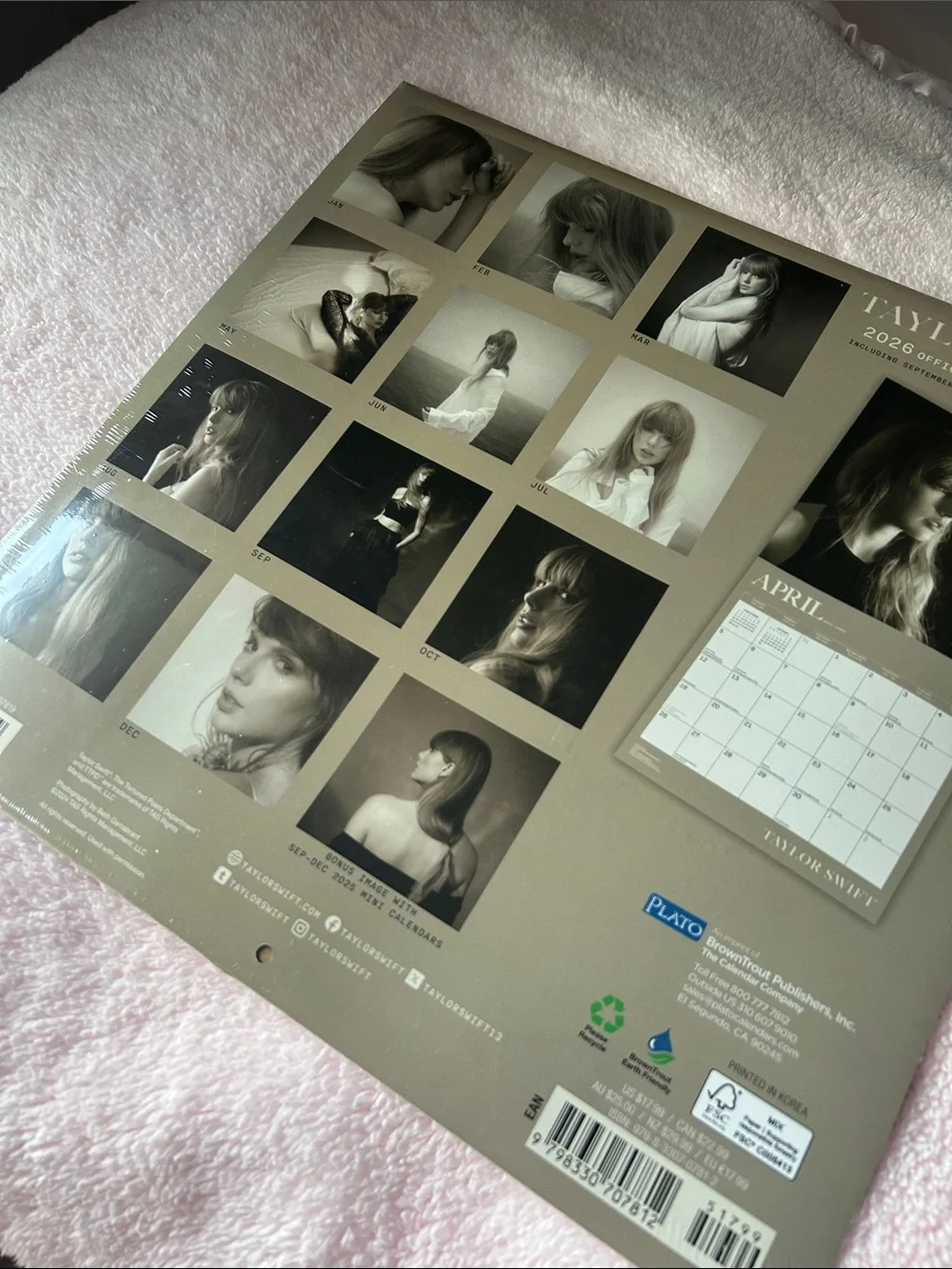 Taylor Swift Black & Gray Monochrome Photo Calendar Cover